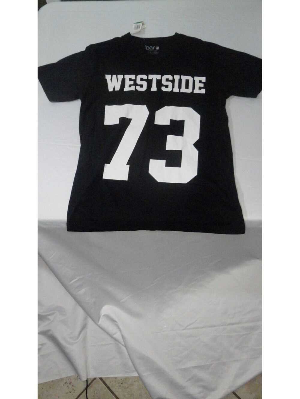 Bar III Mens V Neck T Shirt "WESTSIDE 73" Black Size Large *NEW